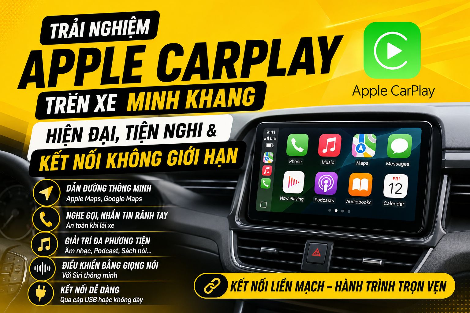 Trải nghiệm Apple Carplay trên xe: Hiện đại, Tiện nghi & Kết nối không giới hạn