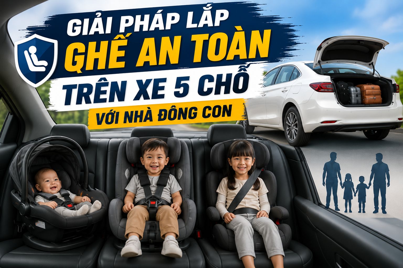 Giải pháp lắp ghế an toàn trên xe 5 chỗ với nhà đông con