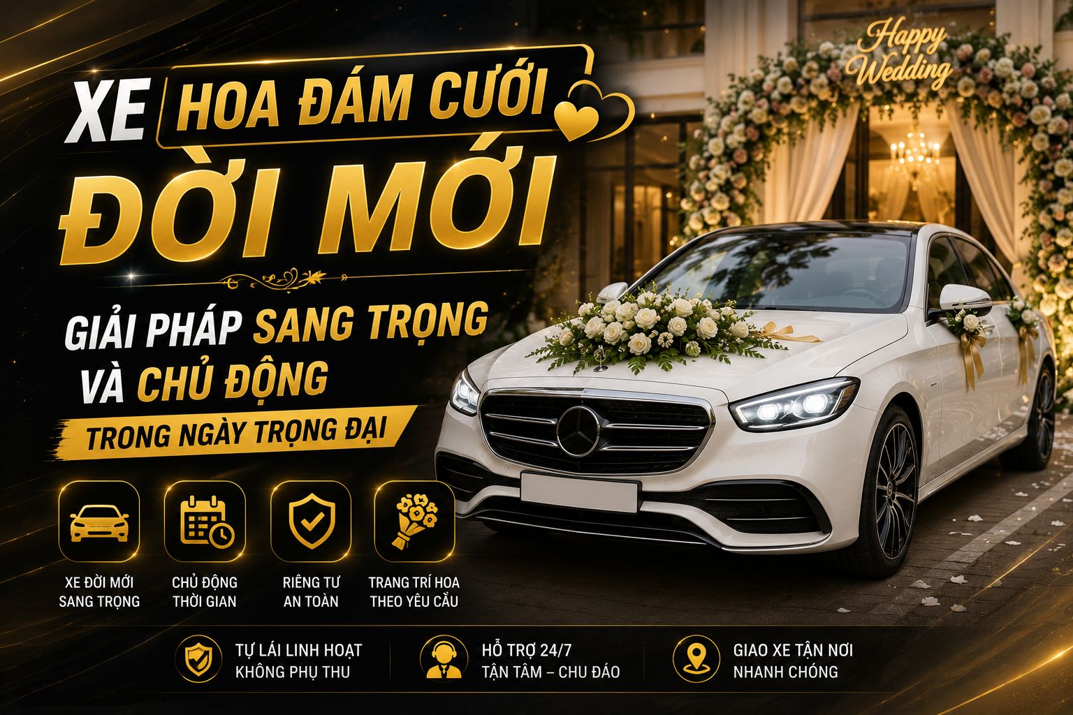Thuê xe tự lái làm xe hoa ngày cưới: Giải pháp sang trọng và chủ động trong ngày trọng đại